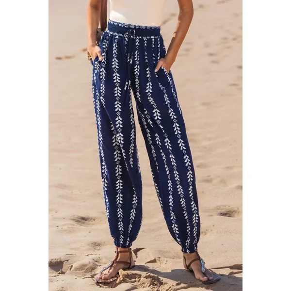 Pantalon cover up fuselé bohème bleu marine