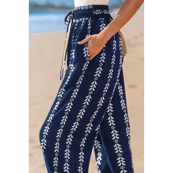 Pantalon cover up fuselé bohème bleu marine
