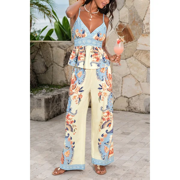 Pantalon de plage tropical taille élastique coupe ample
