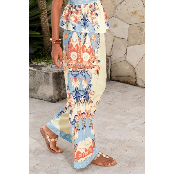 Pantalon de plage tropical taille élastique coupe ample