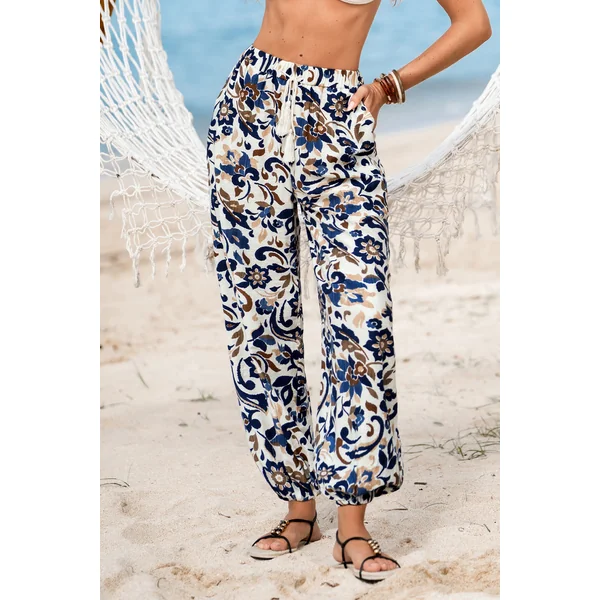 Pantalon fleuri aux tons naturels