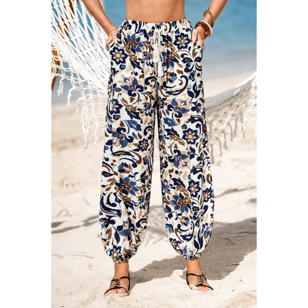 Pantalon fleuri aux tons naturels