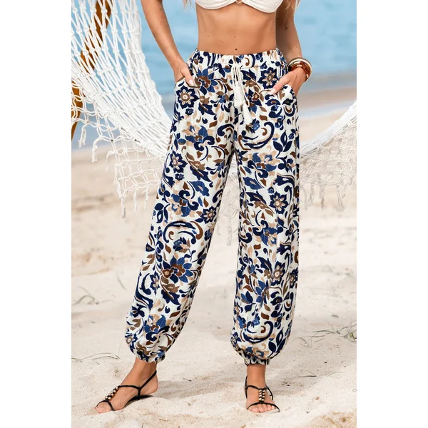 Pantalon fleuri aux tons naturels