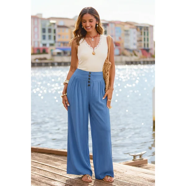 Pantalon jambe large bleu