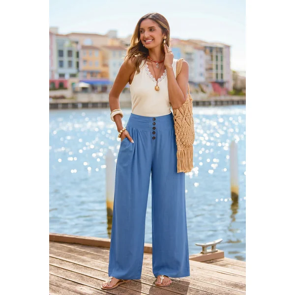 Pantalon jambe large bleu