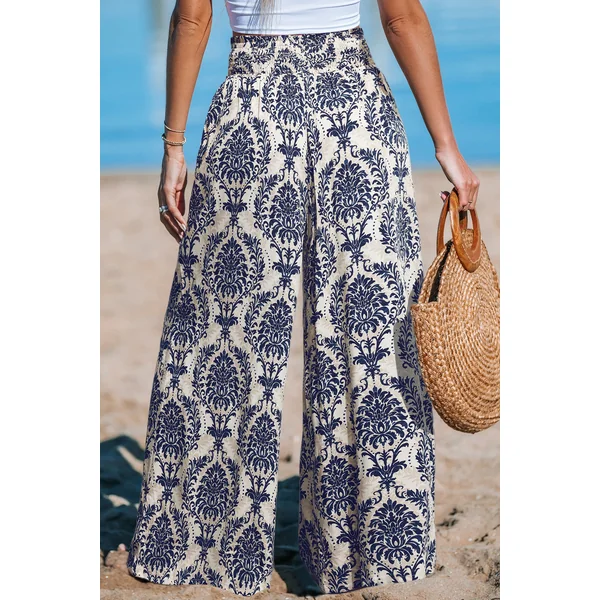Pantalon jambe large taille à smocks