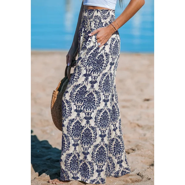 Pantalon jambe large taille à smocks