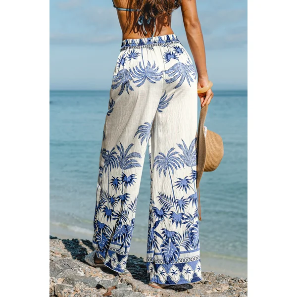 Pantalon large tropical taille élastique