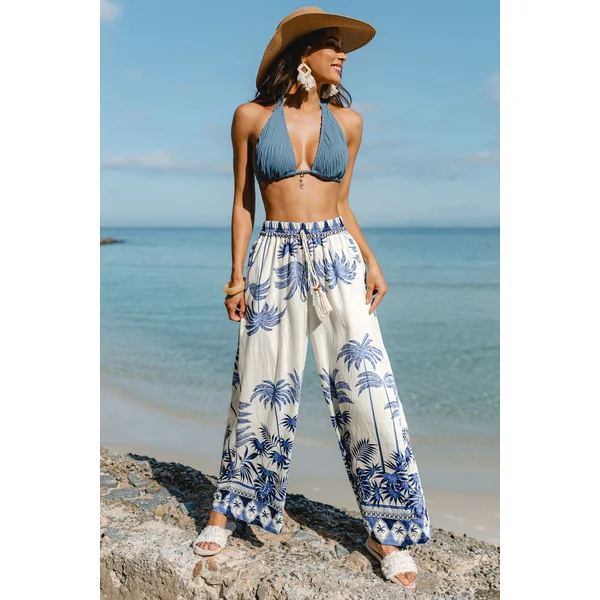 Pantalon large tropical taille élastique