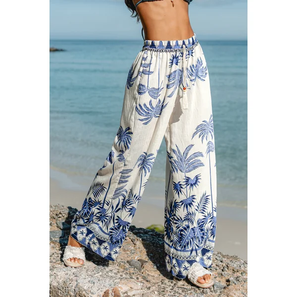 Pantalon large tropical taille élastique