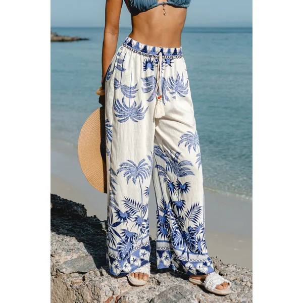 Pantalon large tropical taille élastique