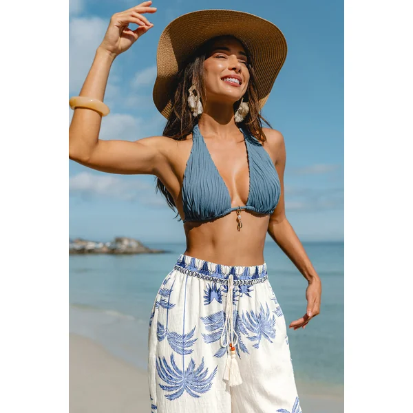 Pantalon large tropical taille élastique