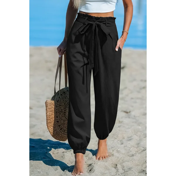 Pantalon noir taille froncée