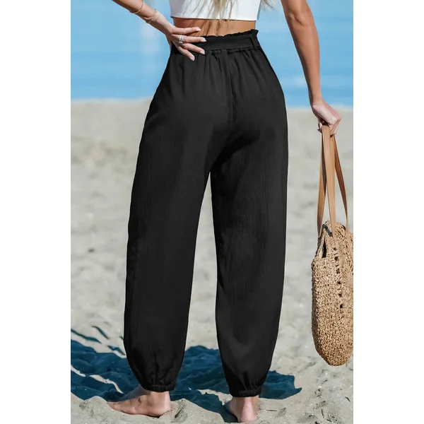 Pantalon noir taille froncée