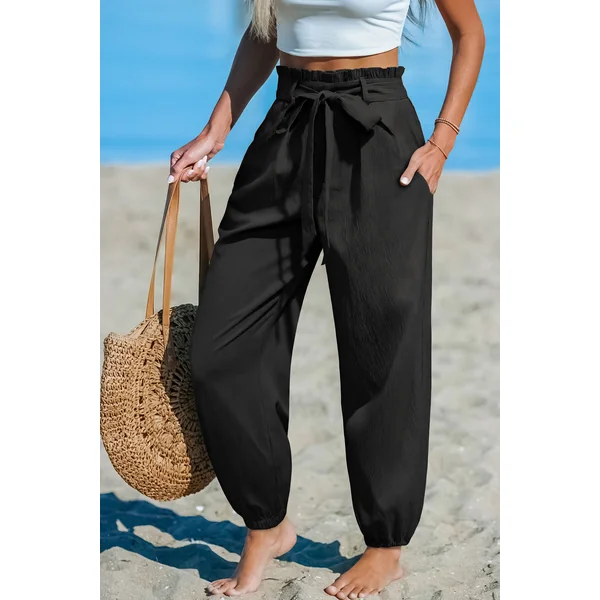 Pantalon noir taille froncée