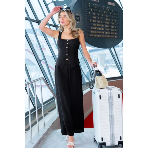 Pantalon noir taille élastique à poche