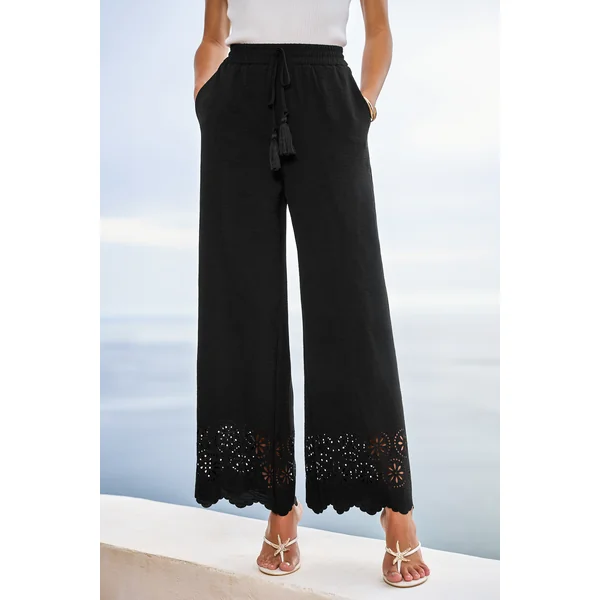 Pantalon noir tissé taille élastique