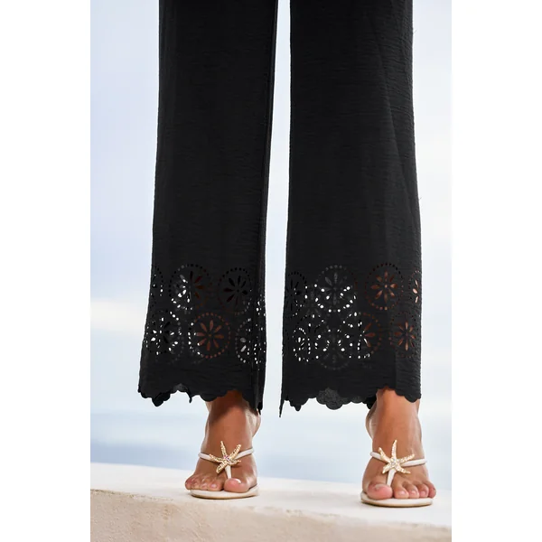 Pantalon noir tissé taille élastique