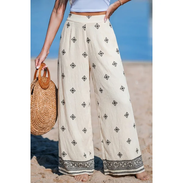 Pantalon orné taille élastique jambe large