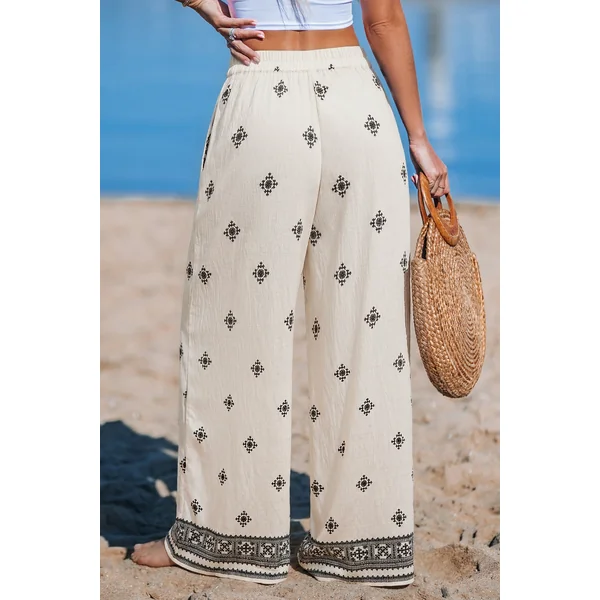 Pantalon orné taille élastique jambe large