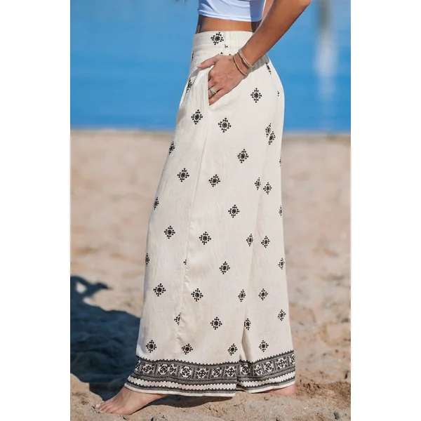 Pantalon orné taille élastique jambe large
