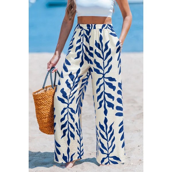 Pantalon tropical imprimé lune au style fluide