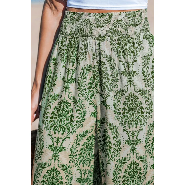 Pantalon vert damassé à jambe large