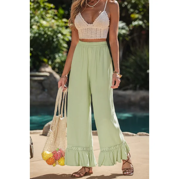 Pantalon vert dentelle ourlet volanté