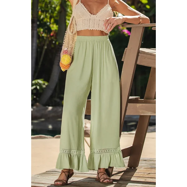 Pantalon vert dentelle ourlet volanté