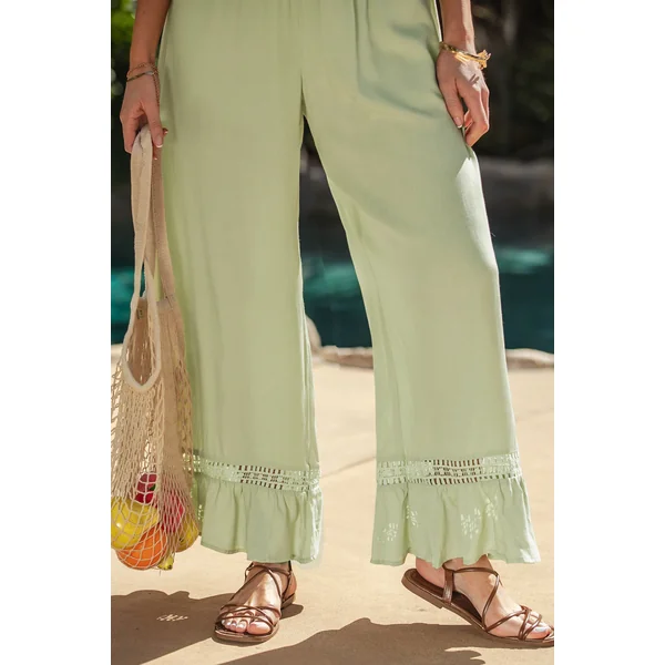 Pantalon vert dentelle ourlet volanté