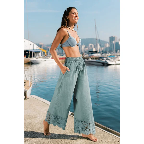 Pantalon vert tissé taille élastique
