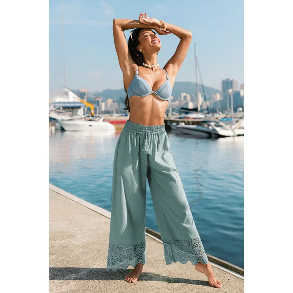 Pantalon vert tissé taille élastique