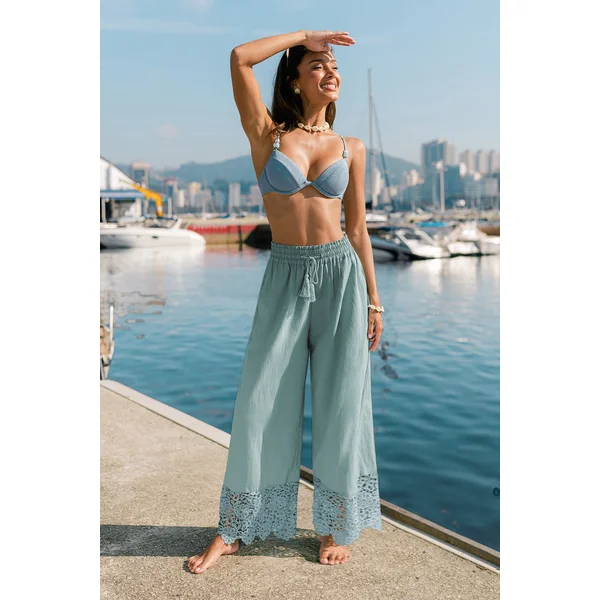 Pantalon vert tissé taille élastique