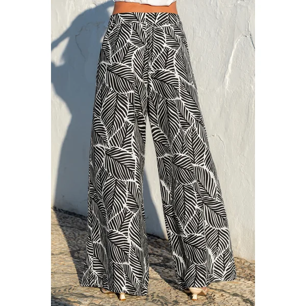 Pantalon à imprimé tropical jambe large