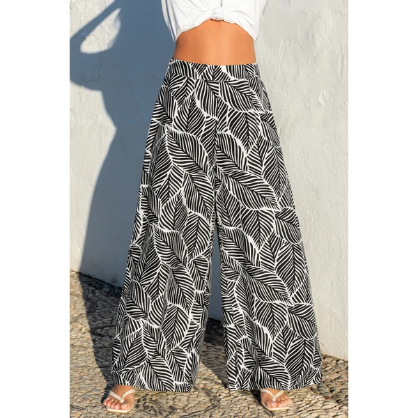 Pantalon à imprimé tropical jambe large