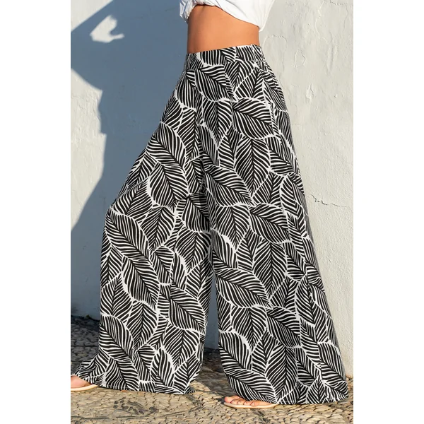 Pantalon à imprimé tropical jambe large