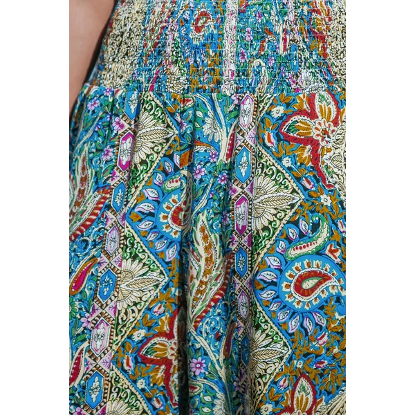Pantalon à jambe trapèze avec taille à smocks paisley