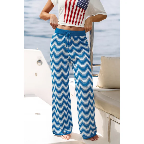Pantalon à motif chevron à coupe large décontractée