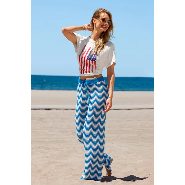 Pantalon à motif chevron à coupe large décontractée