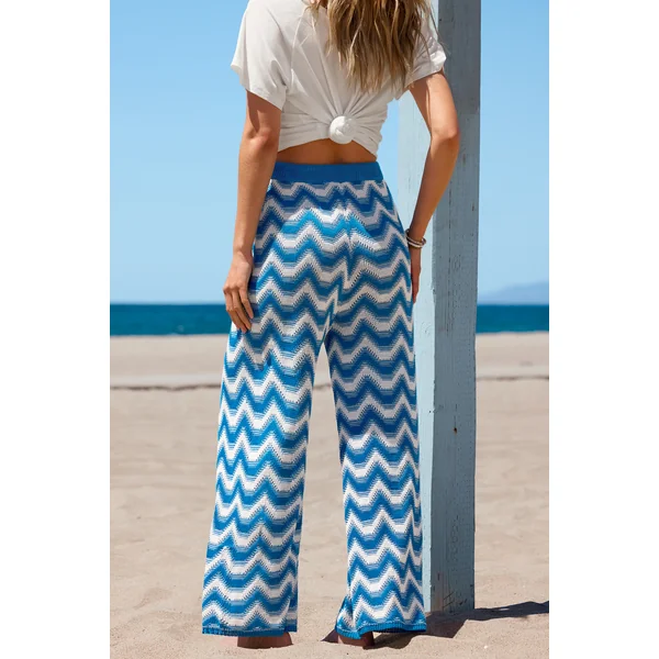 Pantalon à motif chevron à coupe large décontractée