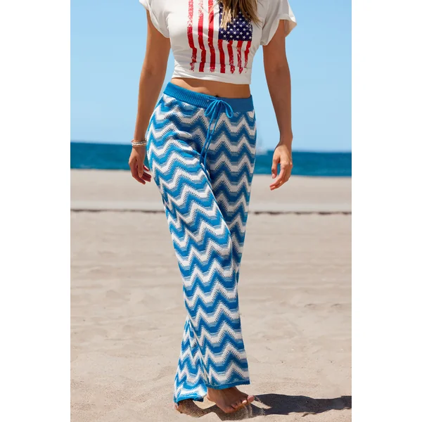 Pantalon à motif chevron à coupe large décontractée