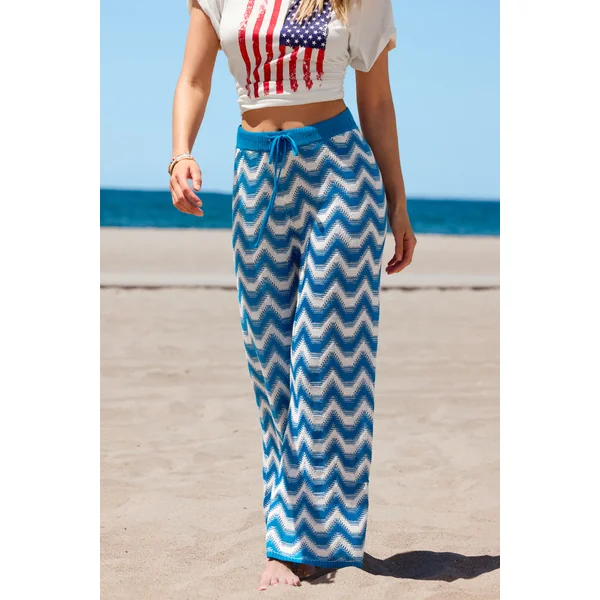 Pantalon à motif chevron à coupe large décontractée