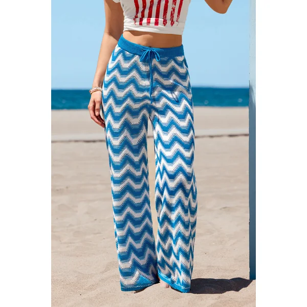 Pantalon à motif chevron à coupe large décontractée