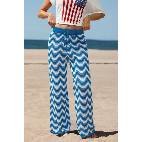 Pantalon à motif chevron à coupe large décontractée
