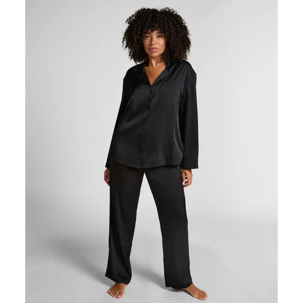 Pantalon à rayures en satin - Noir