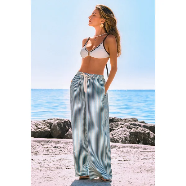 Pantalon à rayures fluide à taille élastiquée