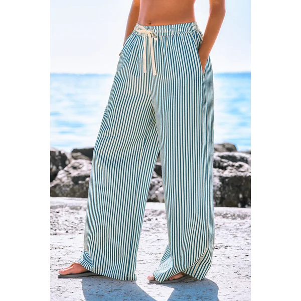 Pantalon à rayures fluide à taille élastiquée