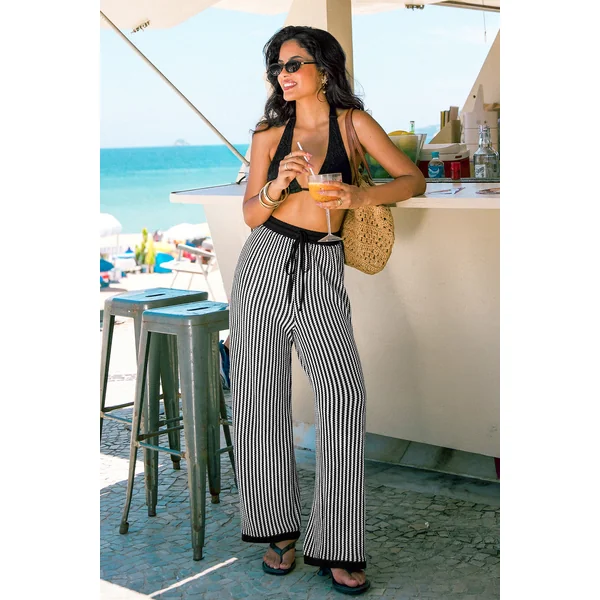 Pantalon à rayures jambe droite
