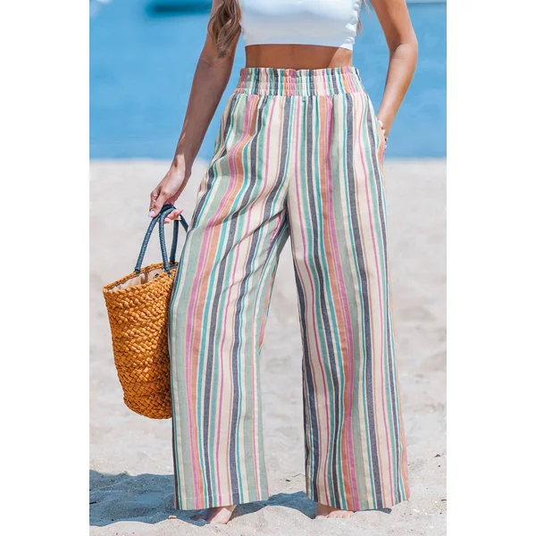 Pantalon à rayures multicolores jambe large