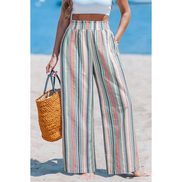 Pantalon à rayures multicolores jambe large